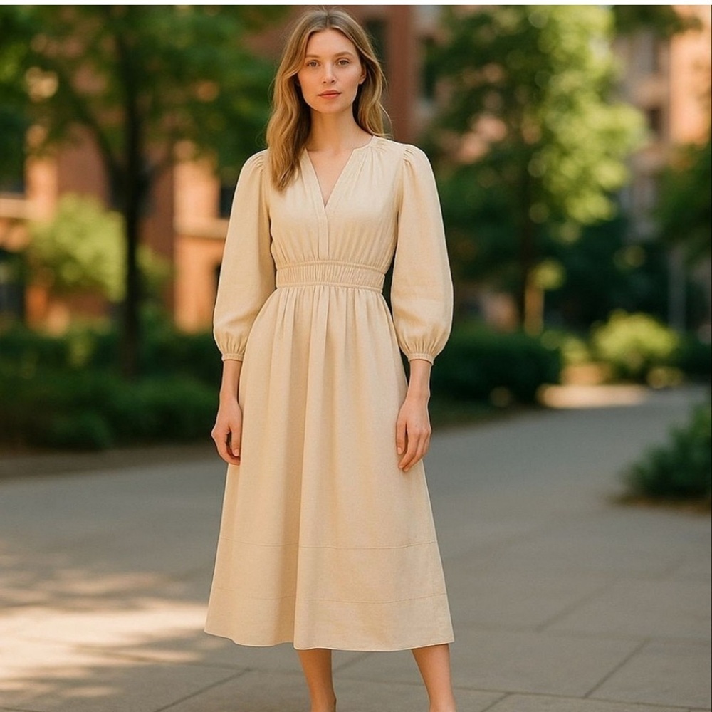 J.Crew Long-sleeve smocked-waist midi dress in lightweight chino